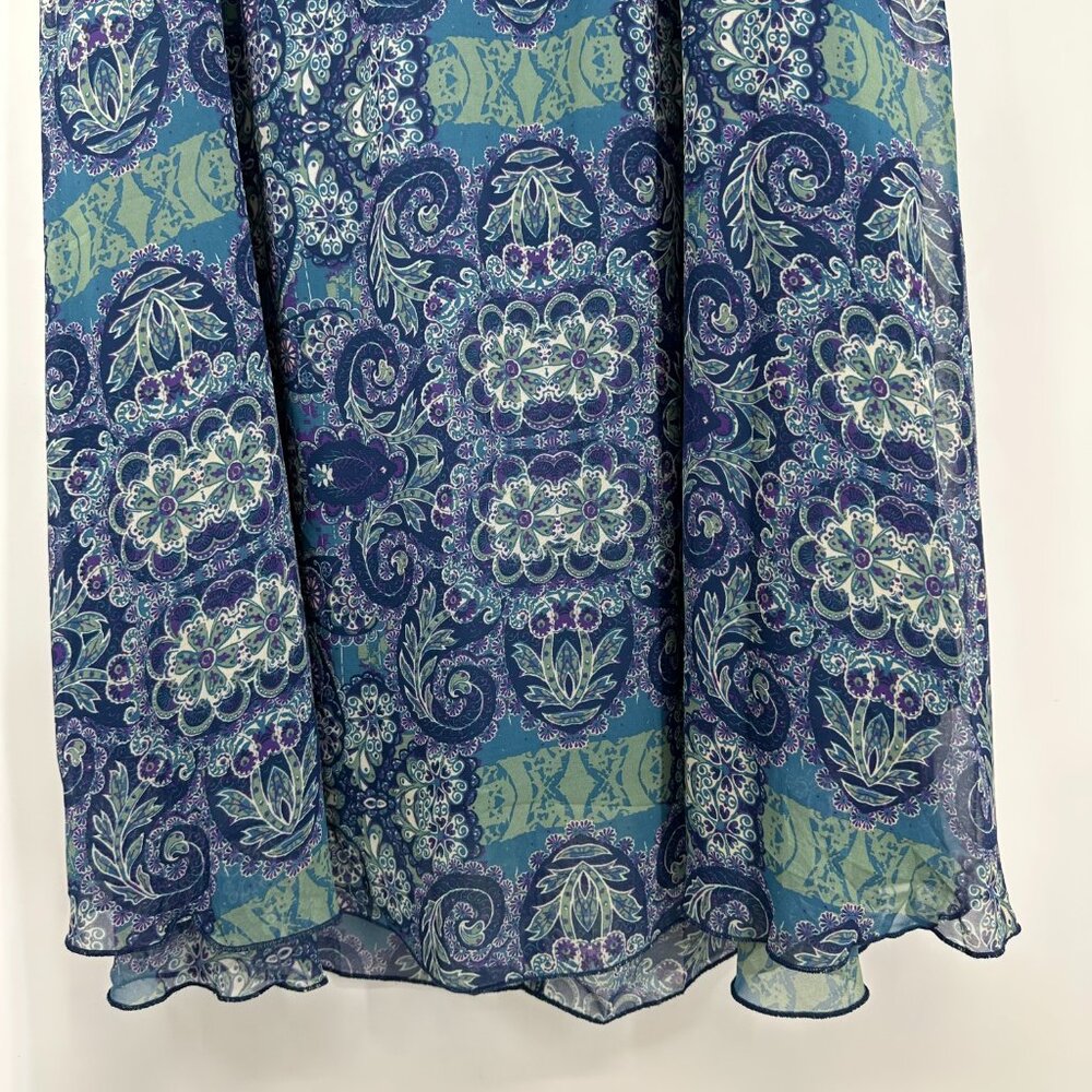 3/$25 Luluroe Lucy Maxi Skirt L Boho Floral Kaleidoscope Print Blue Pull On - Picture 5 of 10